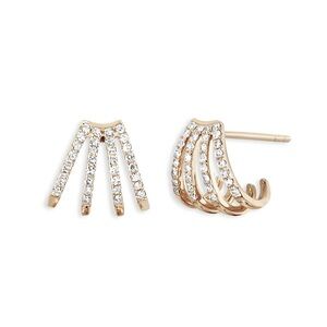 EF Collection 14K Yellow Gold Diamond Multirow Huggie Hoop Earrings